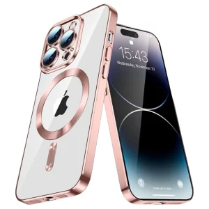 Apple iPhone 15 Pro clear Mag safe Case rose gold