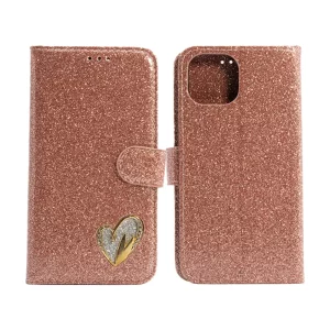 Shiny Leather Glitter Book Case for iPhone 13 Pro Max gold